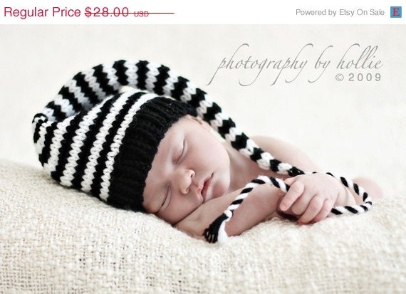 SALE Unigender Boy Girl Black White Newborn Hat Baby Photo PROP striped Long Tail Munchkin Stocking Cap Pick Colors Knit to Order Zebra Bea