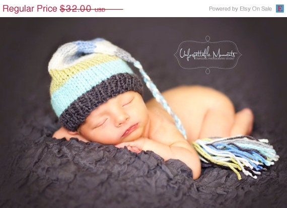 SALE Newborn HAT Boy Girl Baby Photo PRoP Stripe Fcn Cap 4 Fashion Conscious Knit to Order Unigender PRECiOus aqua celery cream grey Pick C