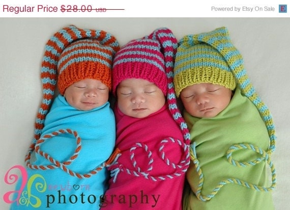 SALE 1 Newborn Boy Girl Baby Hat Photo PROP Long Tail Munchkin Stocking Cap Knit to order Pink Orange Lime Aqua Unigender Stripe Pick Any C