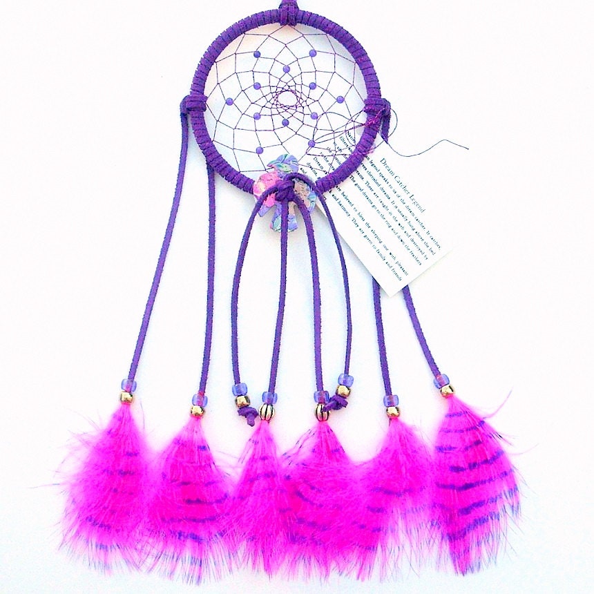 Purple Dream Catcher, Stenciled Marabou Feathers