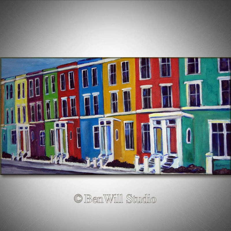 LARGE Colorful Oil Painting Notting Hill LONDON England - ORIGINAL Artwork 48x24 - Colorful Modern Art by BenWill