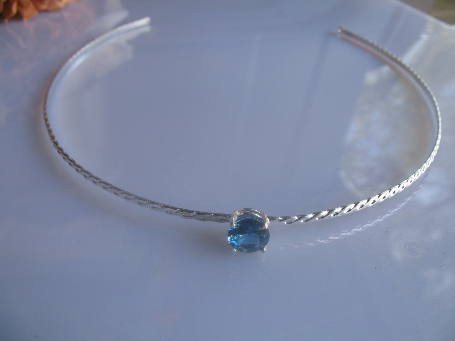 Simple Circlet Headpiece, Bridal Tiara, Wedding Band, 10mm Gemstone, Handmade Sterling Silver
