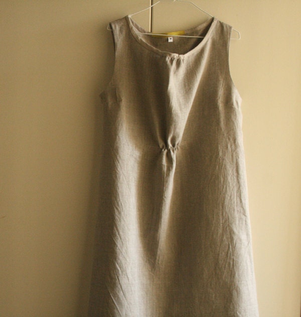 gathered LINEN DRESS womens clothing. maternity . eco linen. summer spring. handmade by pamelatang