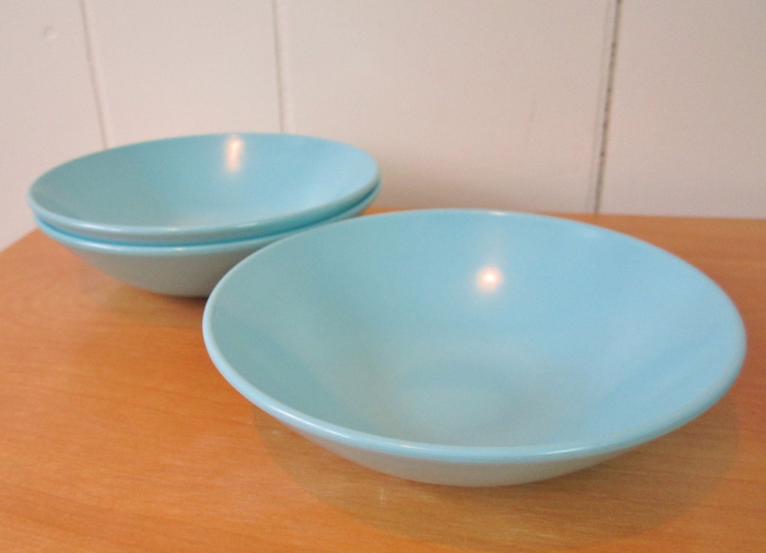 3 vintage aqua berry melmac bowls Marcrest
