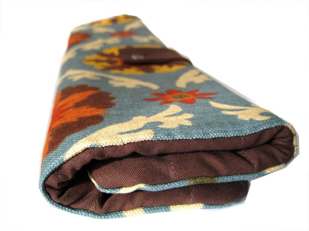 straight knitting needle organizer - blue floral tapestry