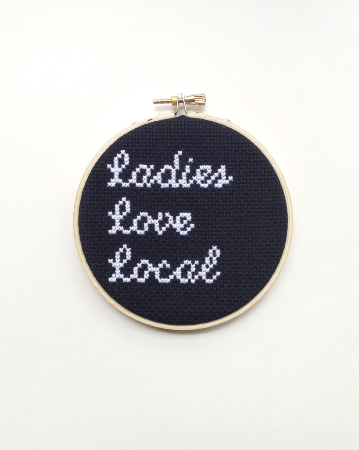 Ladies love Local, Chalkboard Series Cross Stitched Wall Hanging Hoop Art