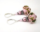 Wild Rose Lampwork Beaded Earrings in Shades of Pink and Rose