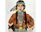 Native American Portrait Collage, American Heritage Collection: Sister, Tribal Feather Bead Art