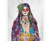 Day of the Dead Collage, Señorita, 16x20 Giclee Print on Paper, Scorpion Skeleton Sugar Skull Portrait