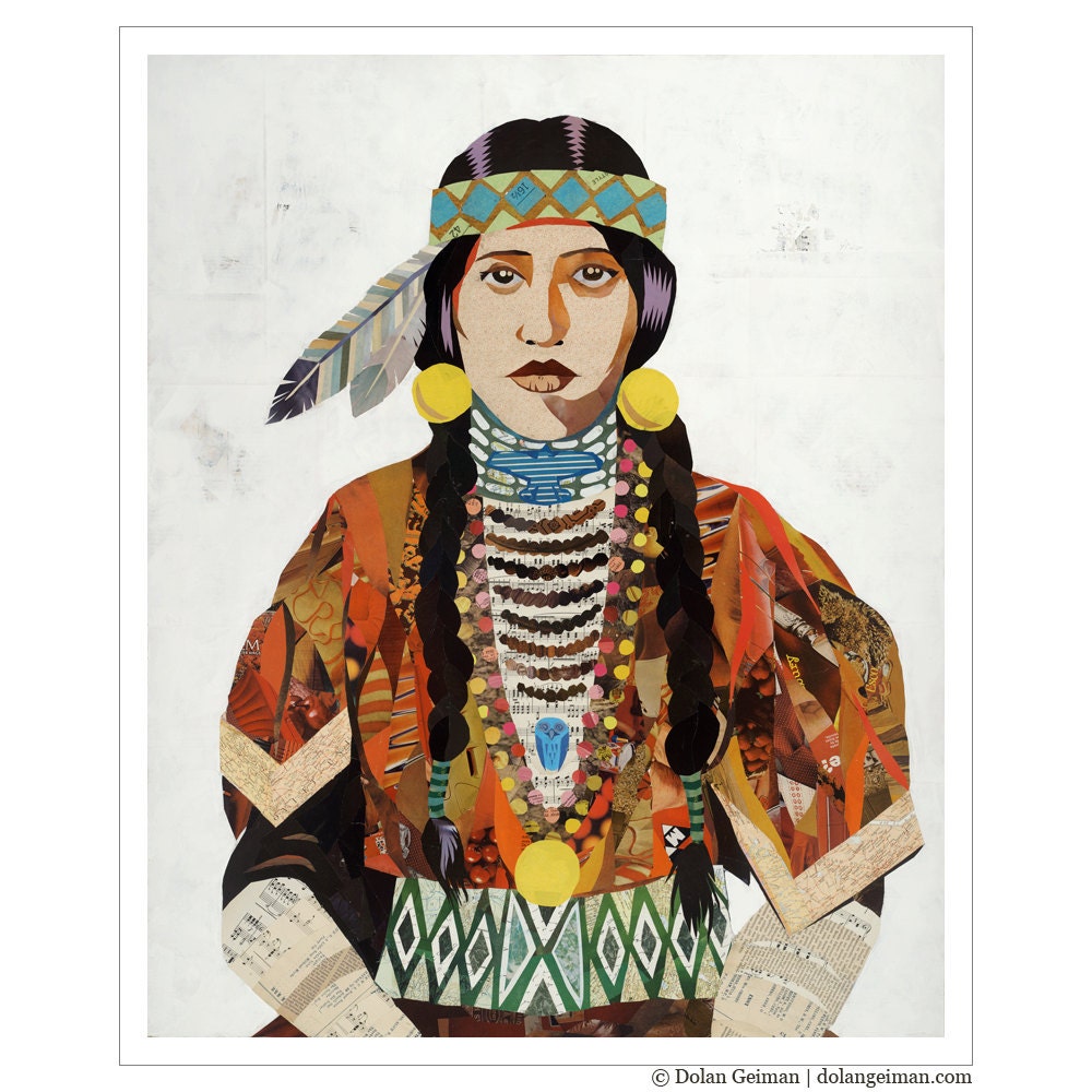 Native American Portrait Collage, American Heritage Collection: Sister, Tribal Feather Bead Art