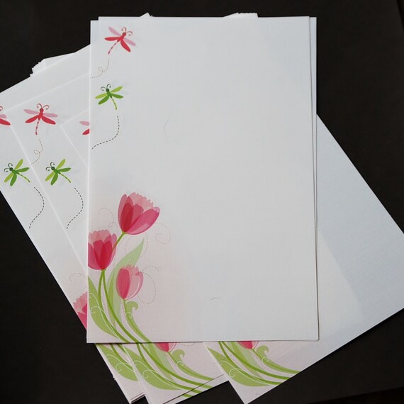 Pink Tulips stationery set fine writing set by CarlinCardCreations