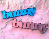 Pink or Blue Mirror Acrylic BUNNY Necklace