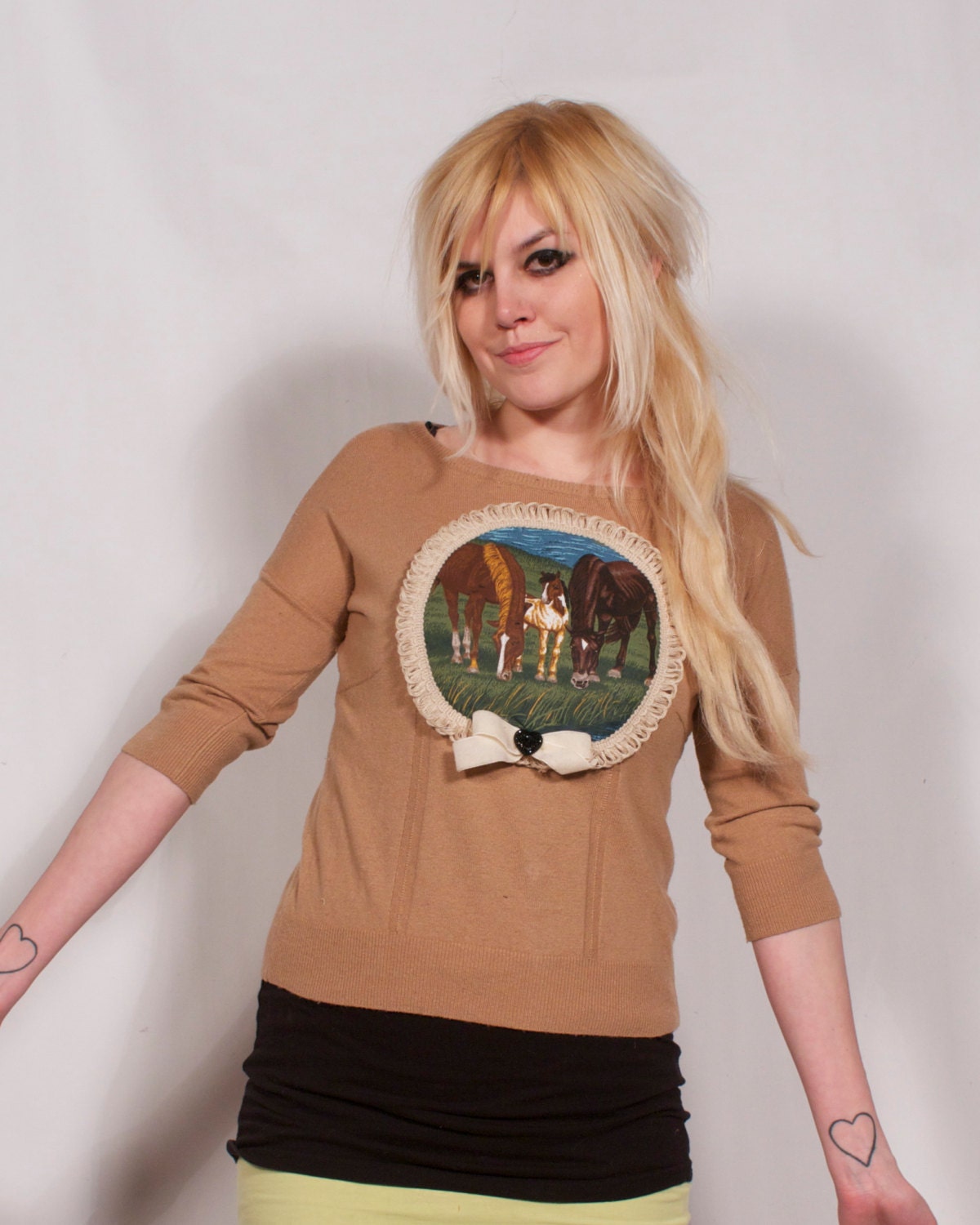 Tan Pony Applique Sweater