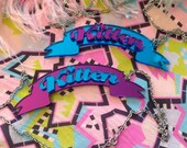 Blue or Purple Kitten Banner necklace