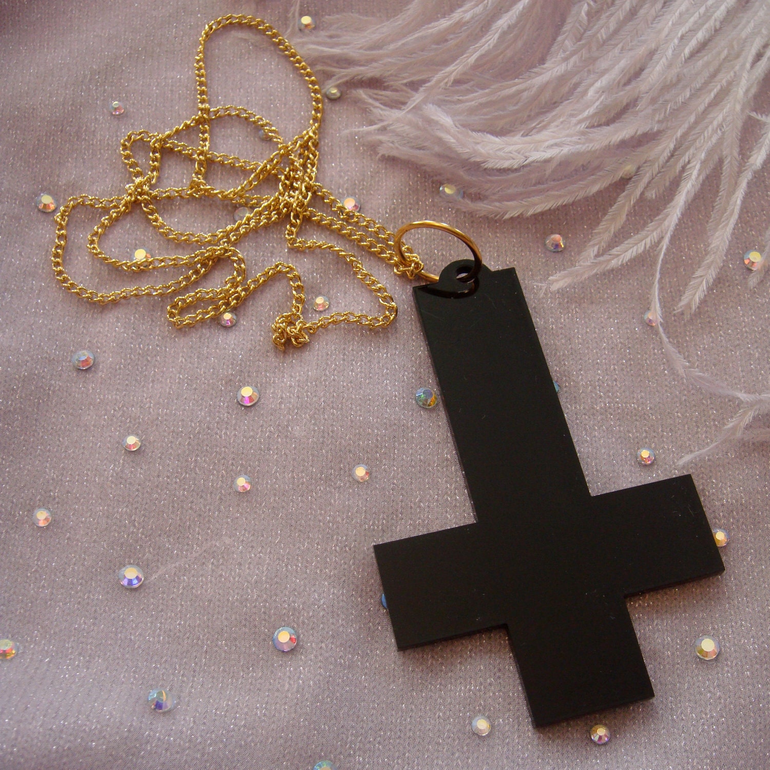 Silver Confetti Acrylic Inverted Cross Necklace