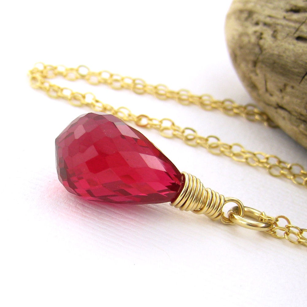 CLEARANCE Red Topaz Necklace 14k Gold Fill Valentine Jewelry Romance Fashion Gemstone  - Luxe Minimalist Jewelry - No. 9