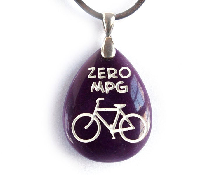 Zero MPG Bike Cycling Bicycle Necklace - Engraved Stone Pendant