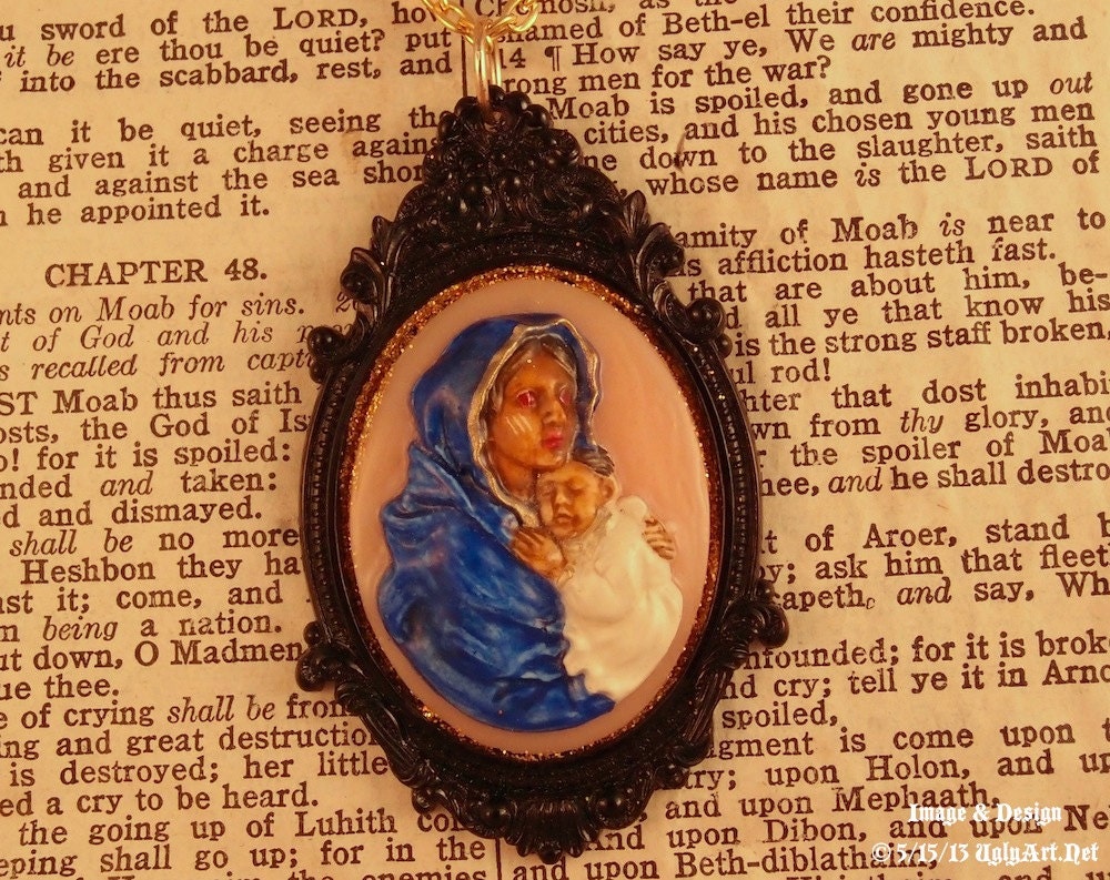 Erzulie Dantor Hand Painted Cameo by Ugly Shyla , Voodoo Loa Goddess