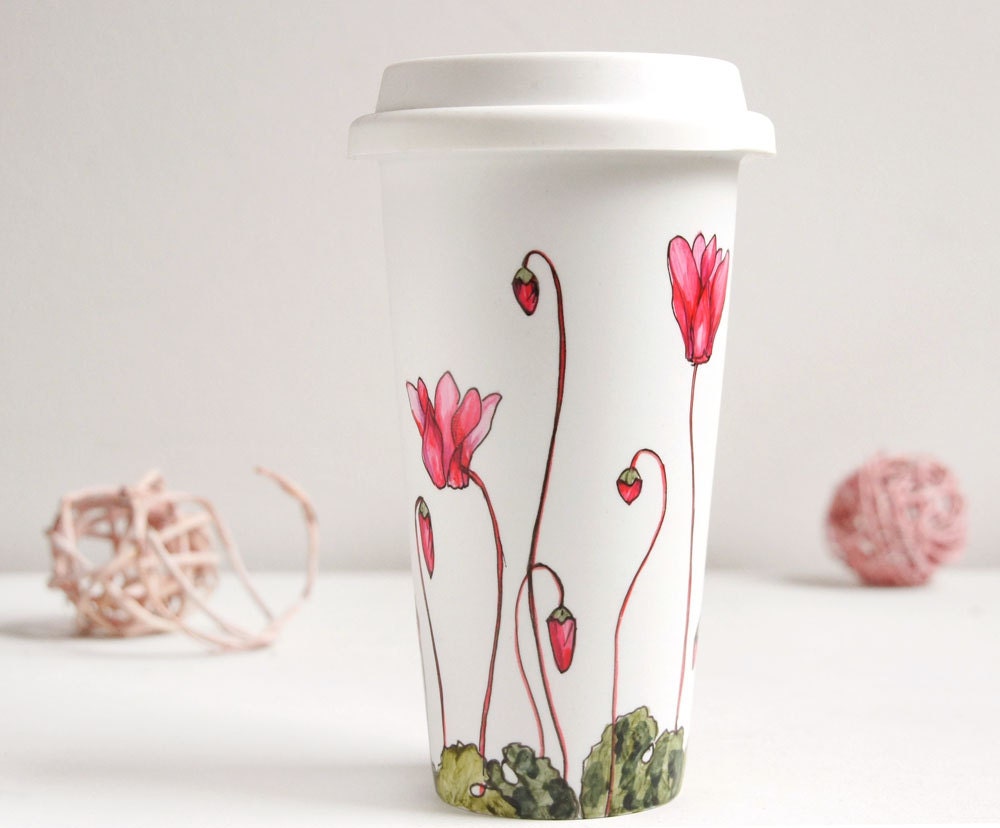 Ceramic Eco-Friendly Travel Mug - Cyclamen, Botanical Collection