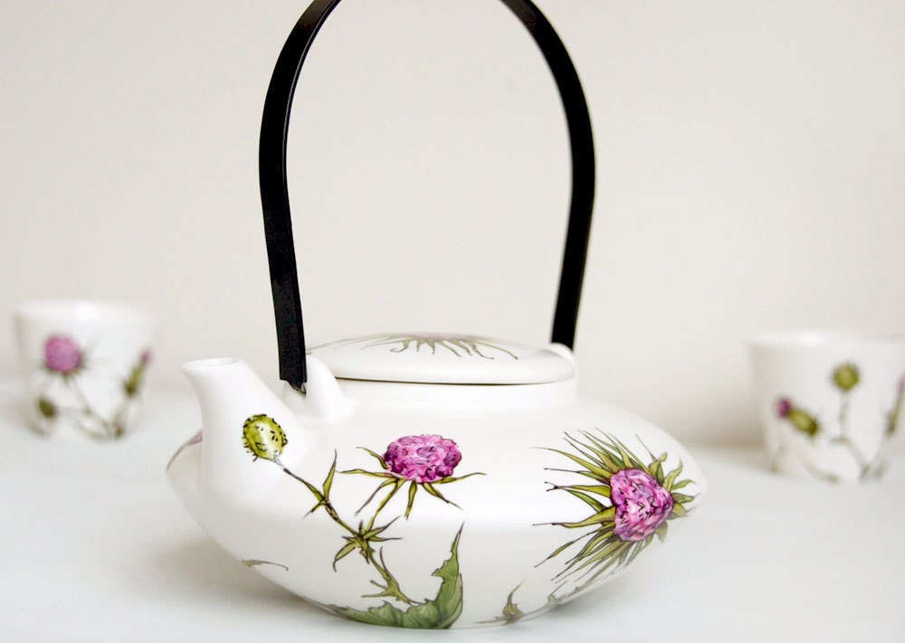 Hand Painted Ceramic Japanese Tea Set -  Thistles, Botanical Collection