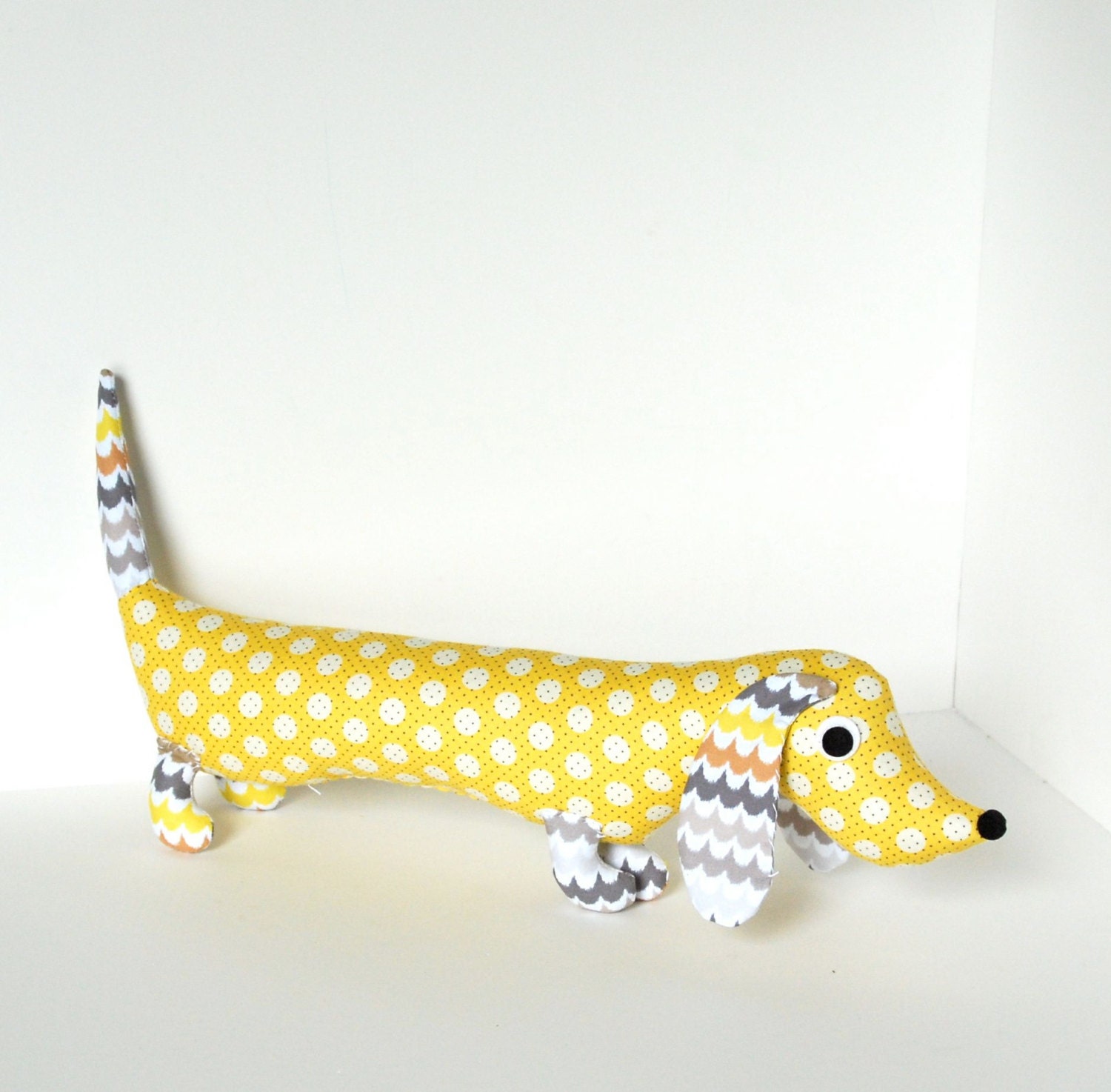 Gray Yellow Kids Baby Toy Softie Stuffed Animal Plush Wiener Dog GILBERT