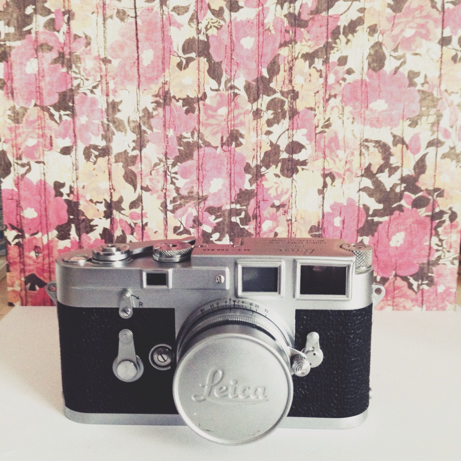 Fine Art Photography Vintage Leica Camera Floral Background 8x8 Print Modern Wall Decor Home Decor