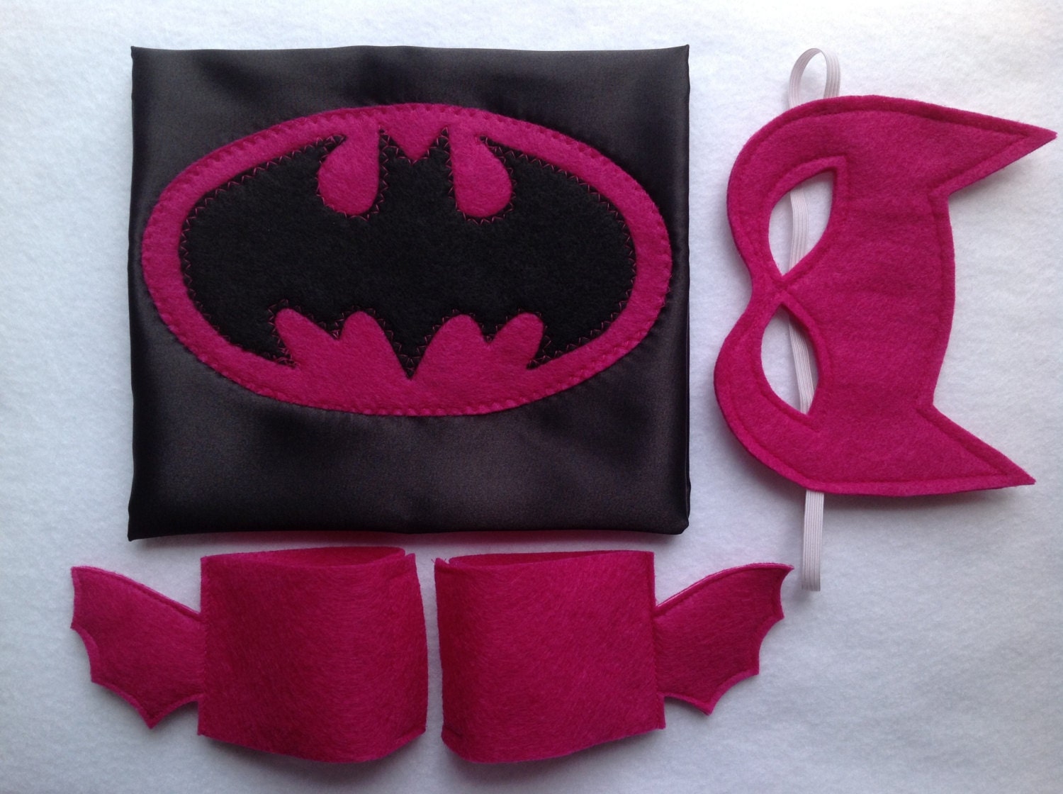 Pink Batman Costume. Cape, Mask and Cuffs Set (available in all sizes)