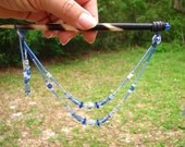 Denim Blue and White Macrame Beaded Hair Quill, Beaded Hair Stick
