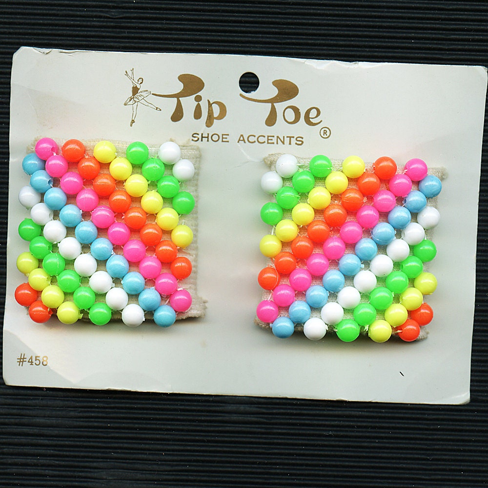 Vintage NEON Colored Shoe Clips 1970s Retro Large  new old stock.