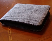 Men's wallet grey herring bone - bifold - 10 pocket billfold - black water resistant lining