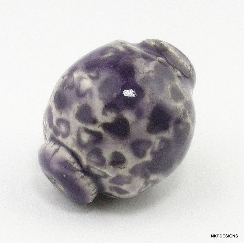 Vanilla Grape Porcelain Ceramic Heart Texture Bead with Endcaps