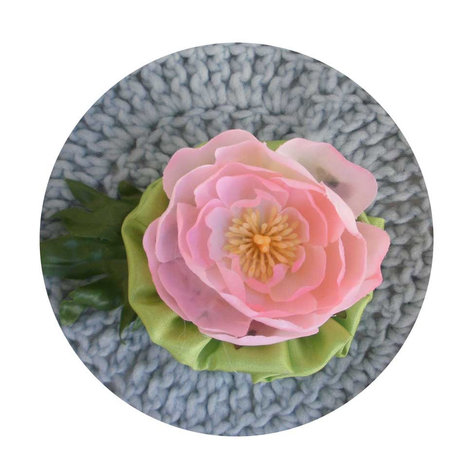 Peony flower brooch with green fabric and leaves - Wedding corsage- Textile Jewelry - Mother's day Special