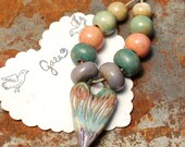 RESERVED for the lovely juliethelen / Rain Bough Love / Rainbow Tone Ceramic Heart and Bead Set