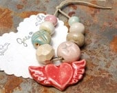 Madly / Love Tone Ceramic Free Love Winged Heart Charm and Bead Set