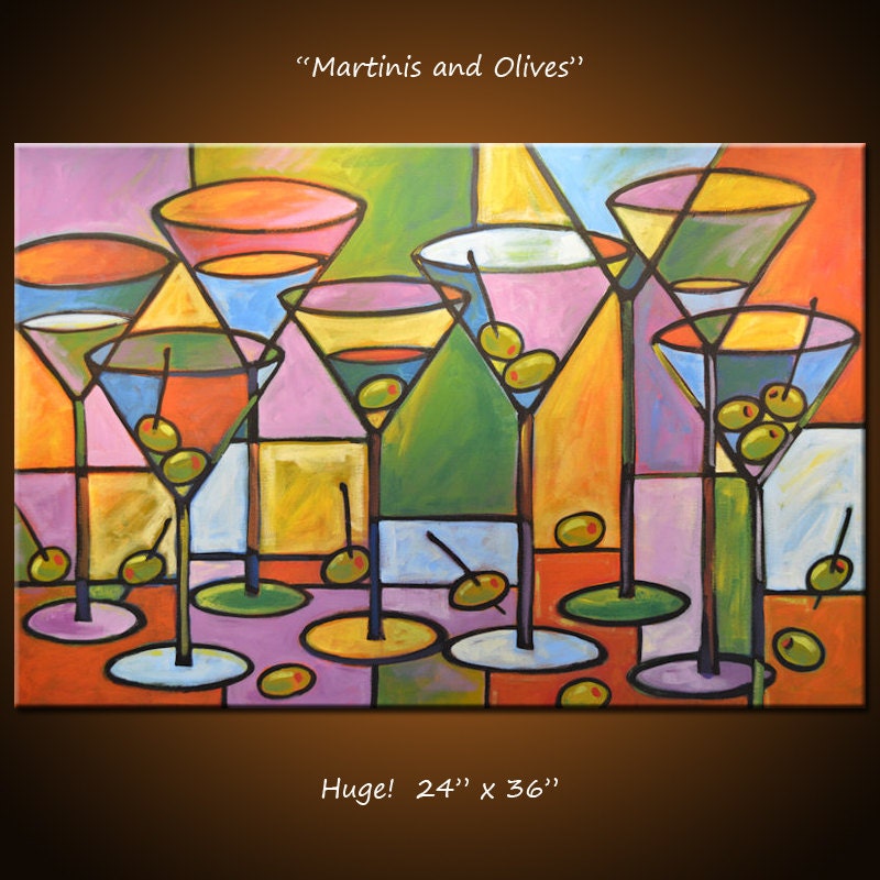 Amy Giacomelli Painting Abstract Modern Dining Room Bar Decor Martini Glasses  ... "Martinis and Olives"
