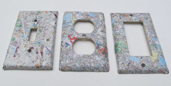 Road Map paper -Recycled decorative single Switch Plate Covers