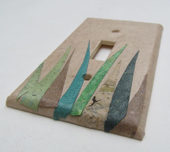Grass wall decor Upcycled Light Switch Plates, handmade paper from reclaimed materials