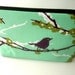 Large Cosmetic Bag Flat bottom Zipper Pouch Padded ECO Friendly Sparrows on Aqua Blue
