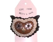Handstitched Leather Brown Owl Brooch