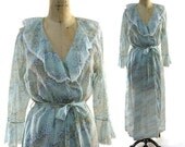 70s Sheer Wrap Dress in Pale Garden Printed Cotton