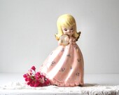 Ceramic Girl Angel Figurine - Vintage Pink Lustre - Signed Ruth Heveron