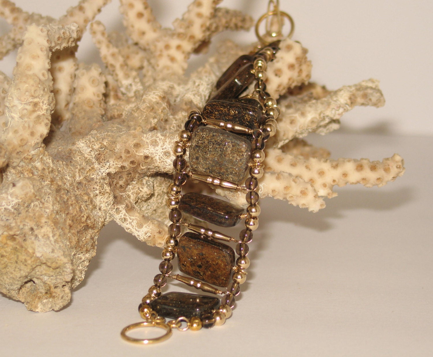 Vintage Wide Gold and Bronzite Bracelet