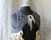 Daisy Kutter Mini Vest - Knit and Crocheted Mini Vest - Charcoal and Cream