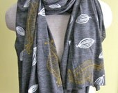 ON SALE Scarf-Hand Screen Printed-Soft Heather Rayon Burnout-Ophelia's Folly/Mustard Yellow,Grey & White-Women's Fashion
