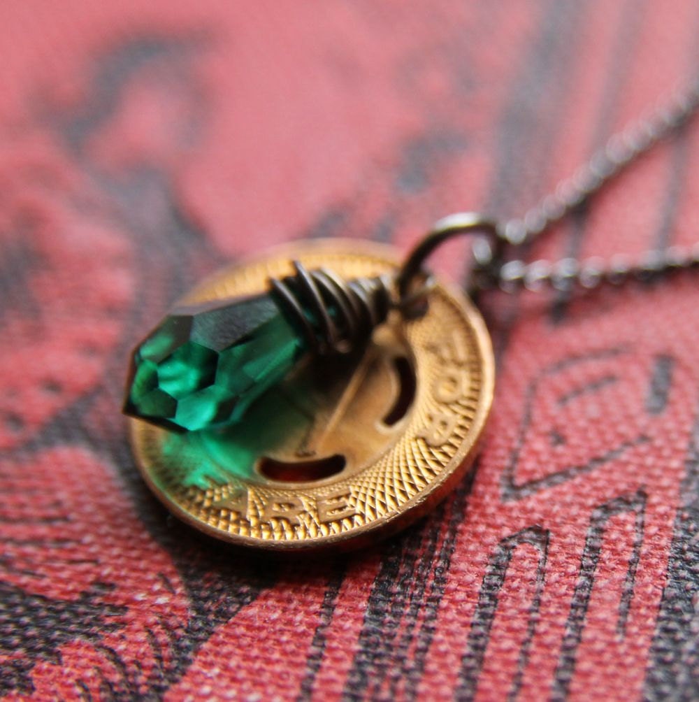 Ticket To Ride Necklace with Vintage Georgia Bus Token and Swarovski Crystal