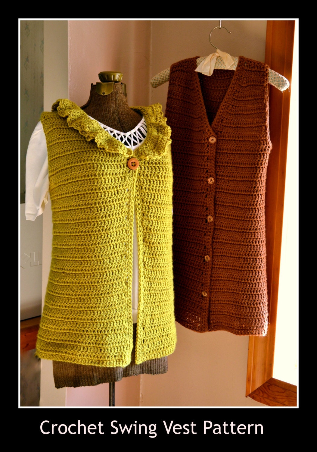 Crochet Pattern Ladies Vest Crochet Swing Vest Tunic Style with Optional Ruffle Collar