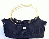 Navy Blue Woven Fabric Purse - Nautical - Cruise - Retro