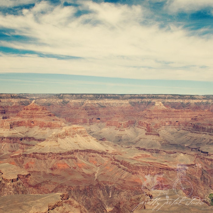 Abstract Fine Art Photograph, Grand Canyon, Arizona, Red Rocks, Blue Sky, Clouds, Spiritual, Majestic, Vintage Tones, Square 8x8 Print