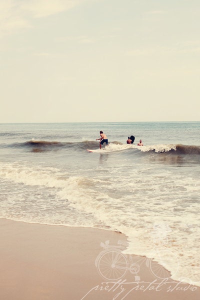 Fine Art Photograph, Surfers Catching Waves, Ocean, Surfing, Hang Loose, Peaceful, Swim, Home Decor, Pale Blue Muted Tones, 8x12 Print