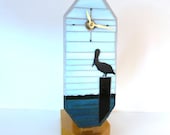 Desk Clock - Pelican Silhouette Glass Mosaic Clock and Stand